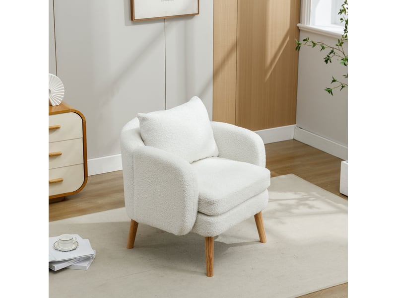  Fauteuil 1 place en tissu bouclette blanc avec coussin  - Conforama D