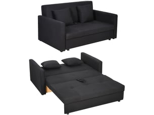 Canapé droit convertible PANGIVO 2 places Tissu gris avec coffre de rangement