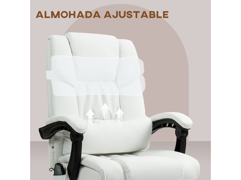  Chaise de bureau massante à 6 points blanche, dossier inclinable à 130° et repose-pieds  - Conforama W