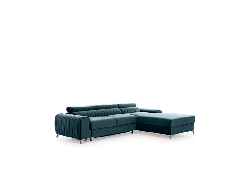  Canapé d'angle droit bleu canard convertible 3 places jayson couchage spacieux  - Conforama D