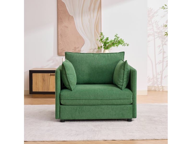  Fauteuil 1 place modenvie avec pouf coffre en velours vert 149 x 103,5 x 81 cm  - Conforama E