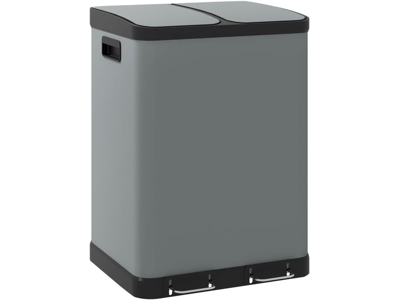  Poubelle à pédale double 2x30 l 48,8x39,5x67 cm – grise – tri des déchets et fermeture silencieuse  - Conforama A