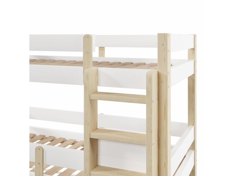 Lit superposé 90x190 cm - lit triple - avec échelle de sécurité - blanc + naturel (matelas non inclus)  - Conforama W