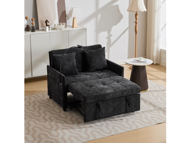  Canapé-lit une place modenvie convertible multifonctionnel avec port usb et support tablette 109 x 72 x 83,5 cm en tissu noir  - Conforama D
