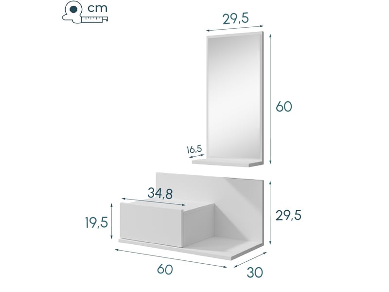  Meuble d'entrée | 1 tiroir avec miroir | console d'entrée | vestiaire | finition en couleur blanc mate | 60x85,5x30cm | modèle isabela Isabela - Conforama E