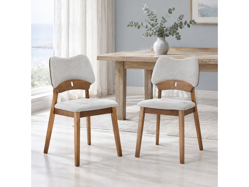 Lot de 2 chaises de salle à manger à dossier papillon - assise rembourrée, bois d'hévéa - gris - Conforama B