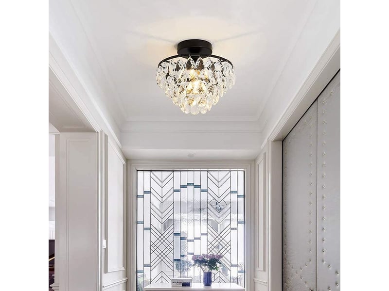  Plafonnier lustre semi-encastré en cristal noir – luminaire de plafond e27 pour couloir, chambre, salle de bain et placard (ampoule non incluse)  - Conforama E