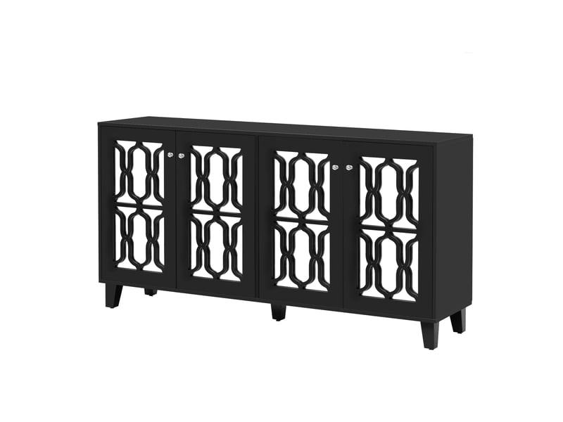  Buffet noir, 4 portes, rangement, portes vitrées, structure robuste, finition haut de gamme - mdf - 160x40x84cm  - Conforama C