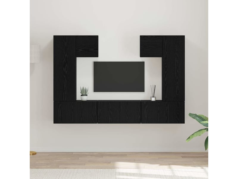  Ensemble meuble tv - banc tv - meuble de rangement 7 pcs chêne noir bois d'ingénierie  - Conforama B