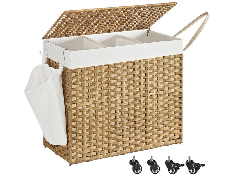  Panier à linge tissé main 76 x 33 x 66 cm avec couvercle 3 compartiments moderne salle de bain en plastique gris 12_0010810  - Conforama A