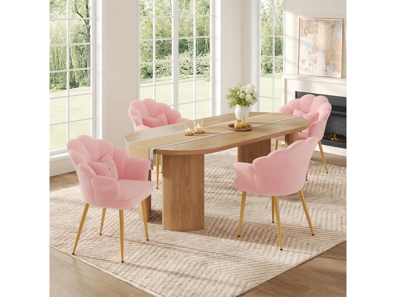  Lot de 4 fauteuils modernes – rembourrés – pieds en métal doré – dossier en forme d'arc – rose  - Conforama R