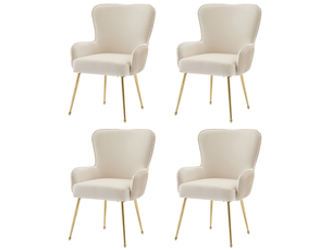 Chaises de salle à manger lot de 4 avec accoudoirs et pieds réglables  - soutien lombaire velours beige et doré