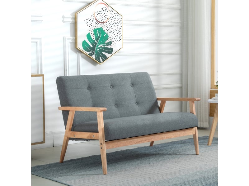 Canapé 2 places style scandinave avec accoudoirs, pieds en bois, gris, 115l x 66,5p x 73h cm  - Conforama D