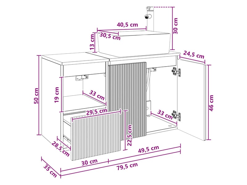  Ensemble de mobilier de salle de bain 2 pc bois ancien cf64037  - Conforama E