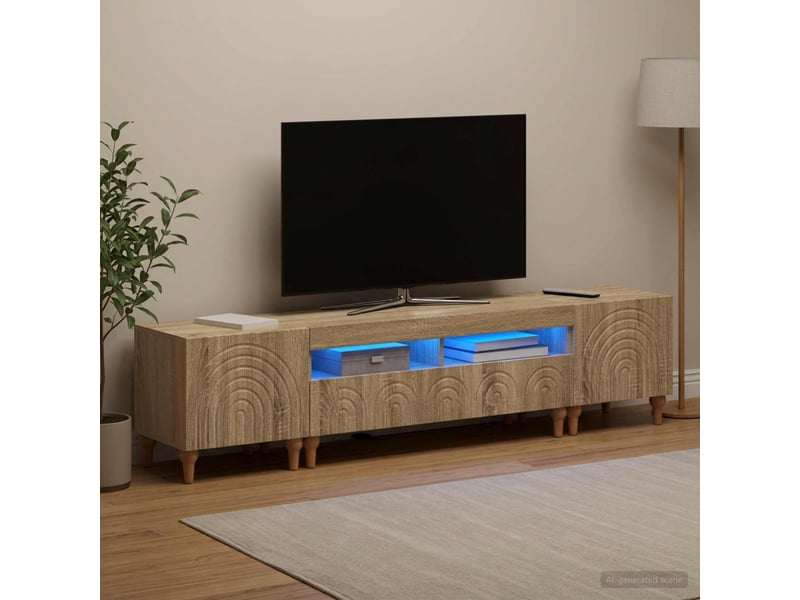  Ensemble de 3 meubles tv led chêne sonoma bois d'ingénierie shl43385  - Conforama C