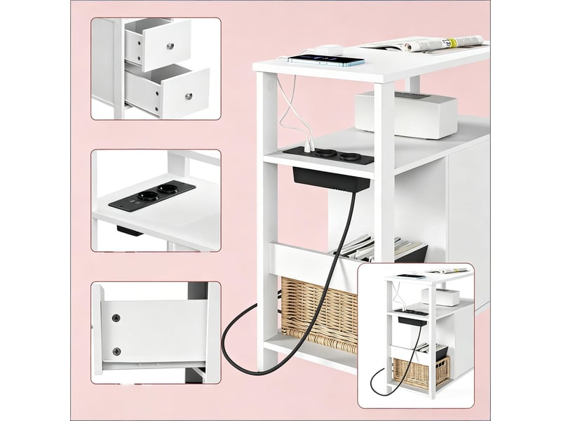 Table d'appoint, 60x60 cm, 1 pièce avec prises, panneau e1, blanc - Conforama D
