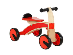 Porteur en bois 4 roues selle avec rebord naturel noir rouge
