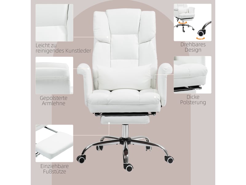  Chaise de bureau ergonomique blanche avec repose-pieds, dossier inclinable à 155°  - Conforama E