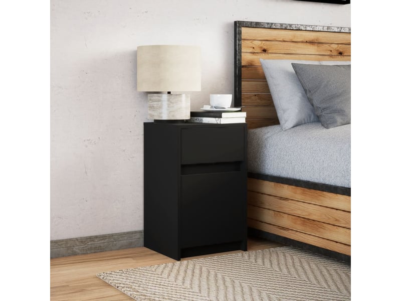  Table de chevet - cabinet de chevet - table de nuit avec lumières led noir bois d'ingénierie  - Conforama C