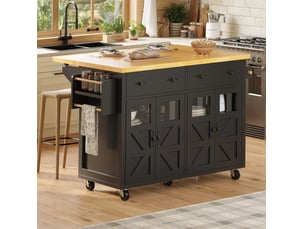 Desserte de cuisine mobile noire 140x73x93.5 cm avec plateau extensible