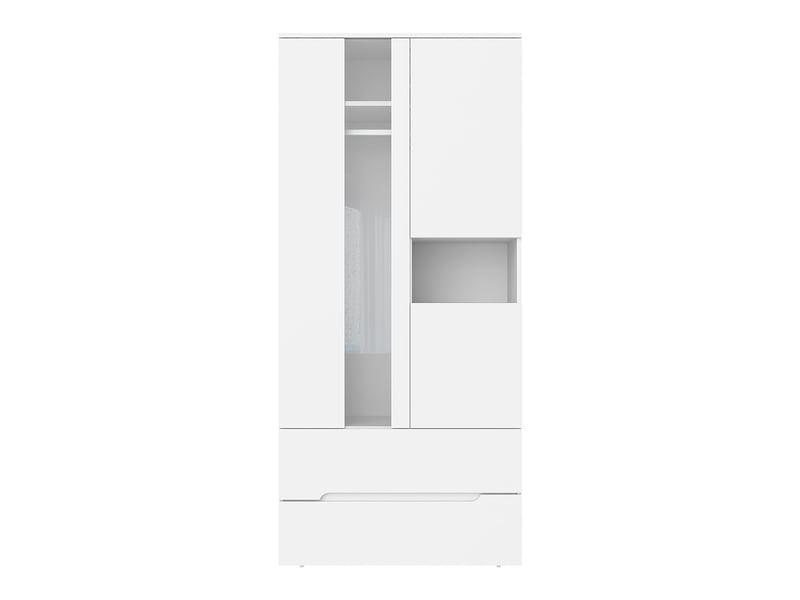  Armoire 90x50x200 cm blanche avec led, 3 portes, penderie et 2 tiroirs  - Conforama A