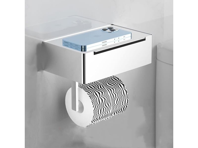  Porte-rouleau de papier toilette support de rangement pour salle de bain avec distributeur de lingettes noir porte-rouleau , argent  - Conforama E