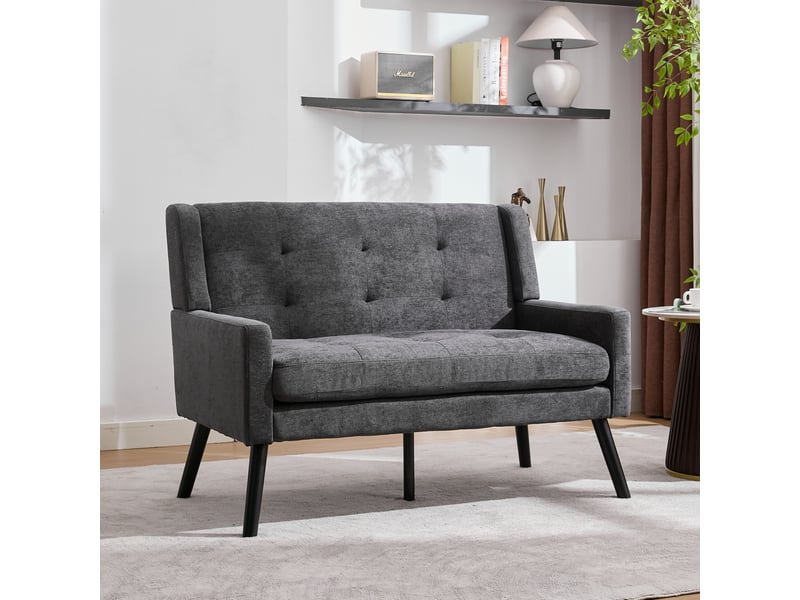  Banquette 2 places en lin l119 cm, pieds bois massif antidérapants, coussin mousse haute densité  - Conforama E