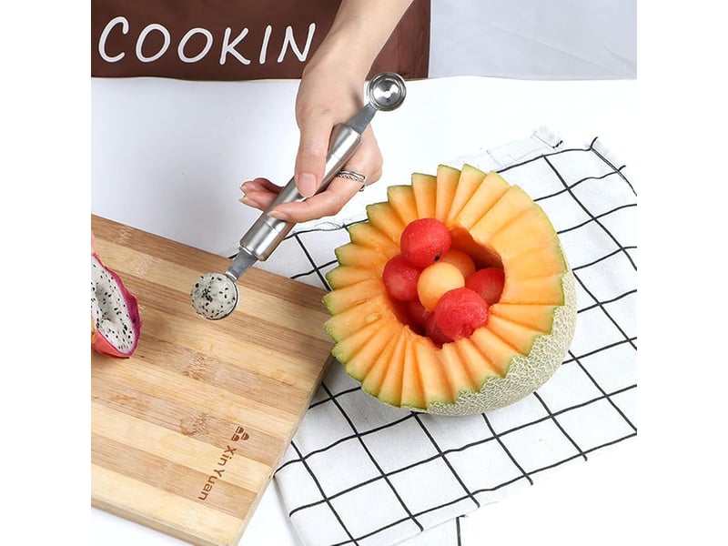  Lot de 2 boules de melon à double tête en acier inoxydable, cuillère à boule de melon, boule de fruits et coupe-fruits, outil de crème glacée  - Conforama B