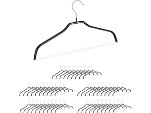 Relaxdays cintre antidérapant en set 50, revêtement caoutchouc, cintres métal chemises, 42 cm, noir