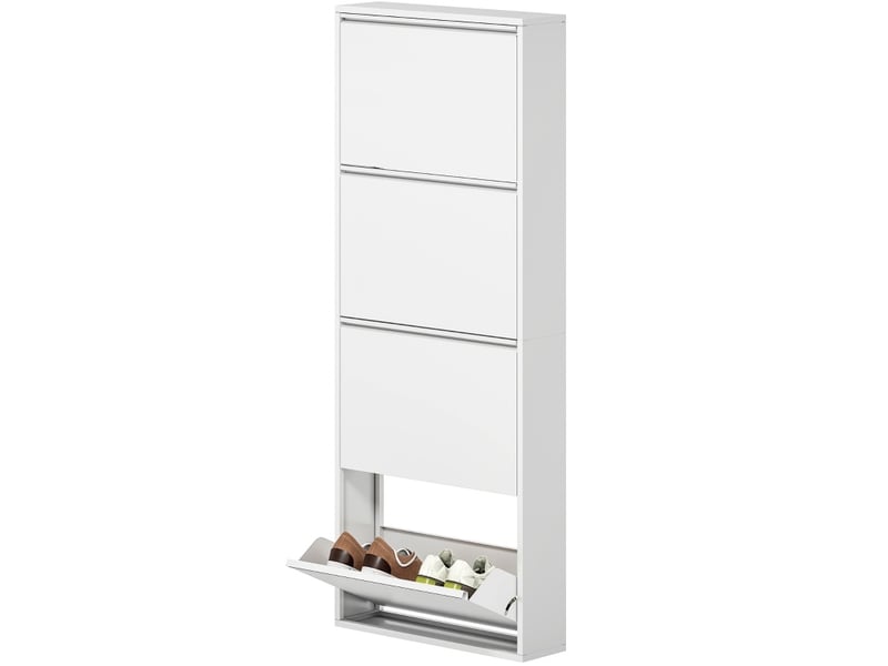  Meuble à chaussures 55x15x139,5 cm 4 abattants métal blanc  - Conforama A
