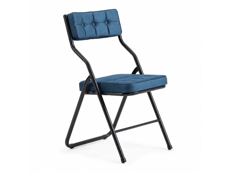  Lot de 2 chaises pliantes 47x46x80 cm, faciles à ranger, velours bleu, housse d'assise amovible, en acier  - Conforama A