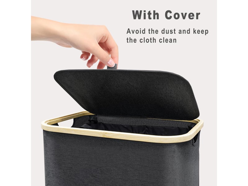  Panier à linge avec couvercle 100l – 40.5x33x75cm, noir  - Conforama B