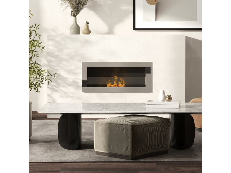  Cheminée à bioéthanol en acier inoxydable, autonomie de 2,5 heures avec un réservoir de 1,5 litre et couverture de 20 m², 90 x 16 x 40 cm, argent  - Conforama C