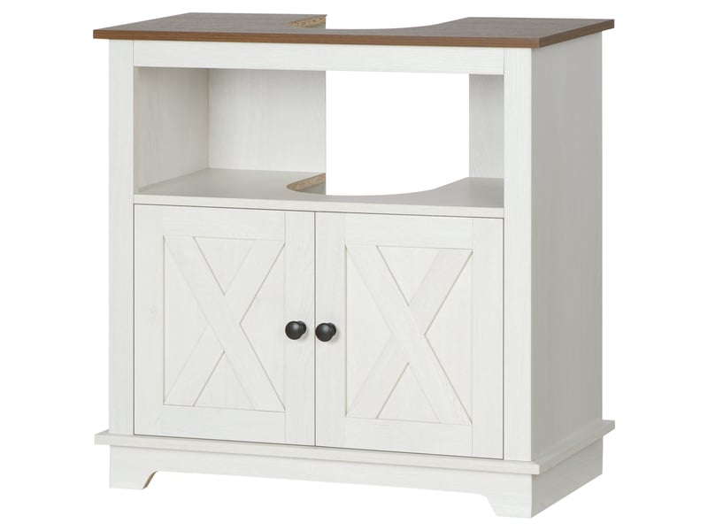  Meuble sous-lavabo en bois, meuble de salle de bain sur pied, meuble sous-lavabo à 2 portes, 60 x 30 x 60 cm, blanc  - Conforama B