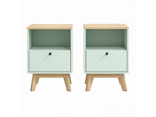 Lot de 2 tables de chevet tcqpz 40 x 40 x 55 cm avec tiroir et niche ouverte mdf vert clair effet chêne