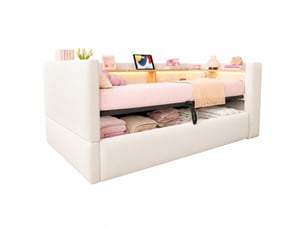 Lit avec rangement 90x190 cm <strong>HAVRYA</strong>  <strong></strong> coloris beige