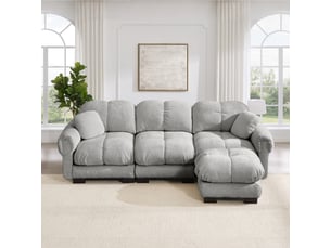 Canapé d'angle 3 places avec méridienne mobile chenille 260 x 149 x 90 cm gris clair moelleux