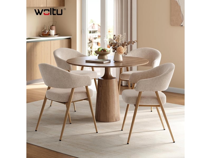  Lot de 6 chaises de salle à manger, accoudoirs incurvés, tissu chenille，beige  - Conforama B