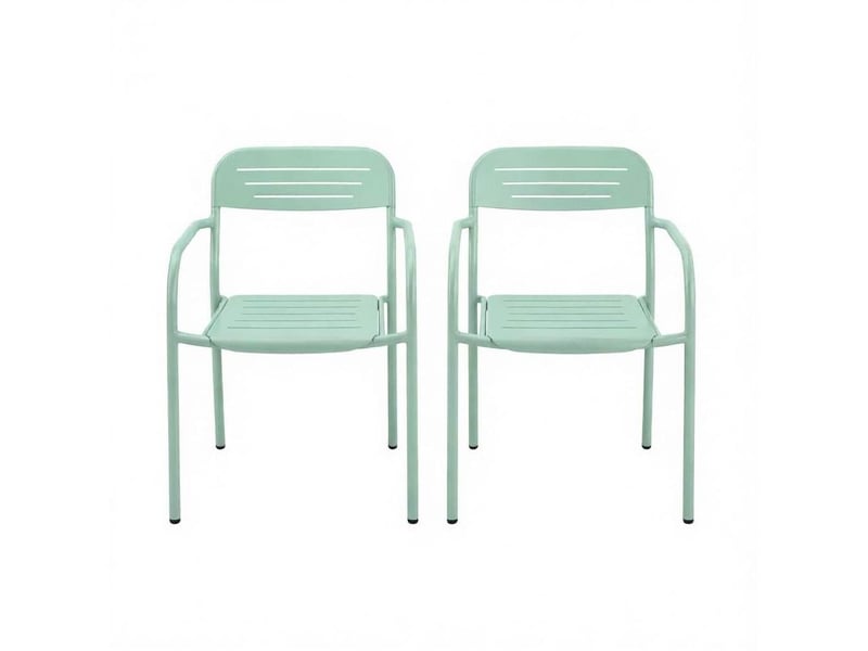 2 chaises de jardin en métal vert sauge 56x58x78 cm – empilables, protection anti-rouille, pour terrasse - Conforama A