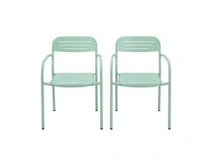 2 chaises de jardin en métal vert sauge 56x58x78 cm – empilables, protection anti-rouille, pour terrasse
