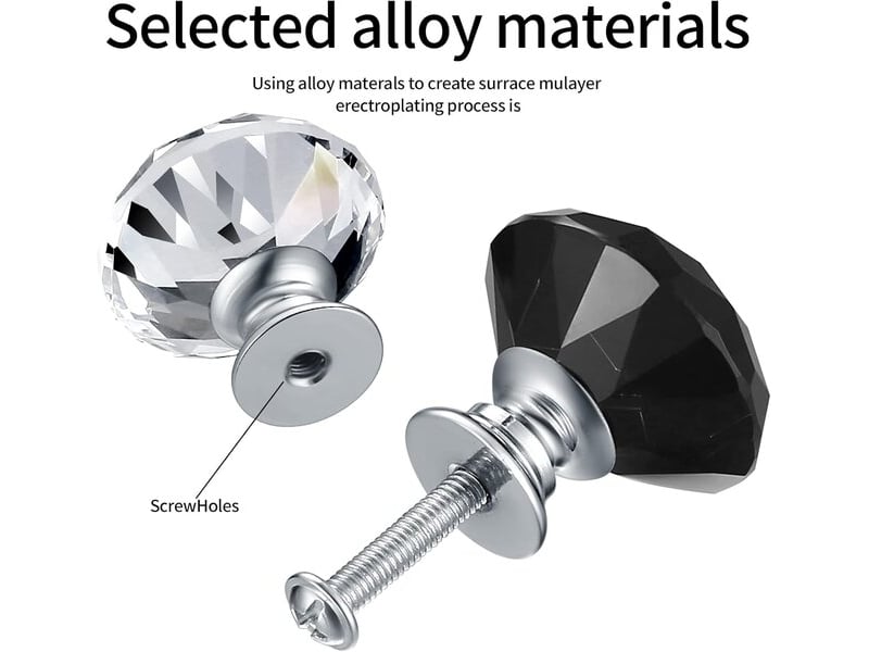  Set de 8 poignées en cristal de 30 mm, poignées transparentes pour portes, meubles et tiroirs  - Conforama B