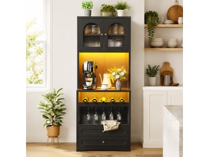 Vaisselier noir 70 x 40 x 180 cm, led pilotée par application et range-bouteilles