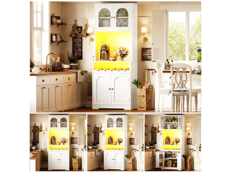  Vaisselier buffet haut 180cm blanc meuble de rangement avec led rgb et portes vitrées  - Conforama W