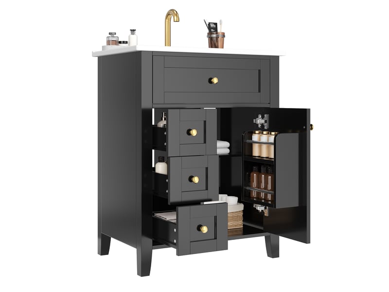  Meuble sous vasque 61x47x86 cm noir brillant avec vasque en céramique  - Conforama A