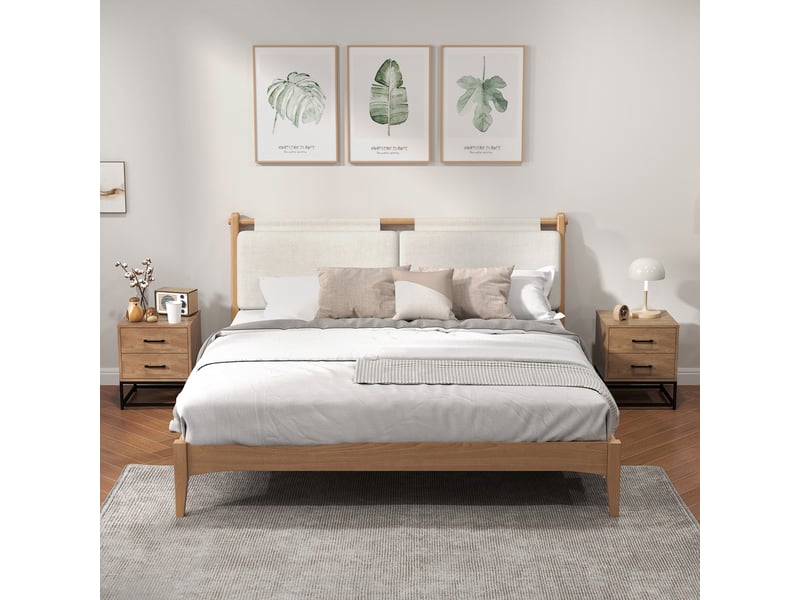  Ensemble de 2 tables de chevet de style industriel avec 2 tiroirs en bois et acier, couleur bois  - Conforama D