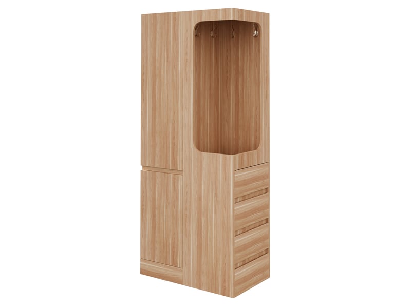  Armoire compacte à 1 porte battante avec penderie ouverte et 4 tiroirs latéraux, 70 × 40 × 170 cm, effet bois naturel  - Conforama A