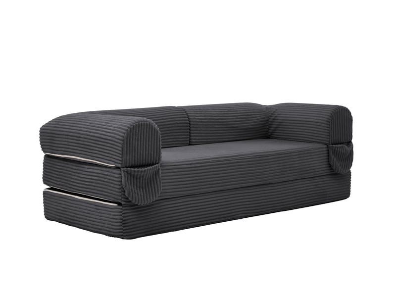 Canapé-lit, 190 × 78 × 65 cm, gris, velours côtelé, 2 places, structure sans cadre, assise polyvalente pour usage quotidien - Conforama A