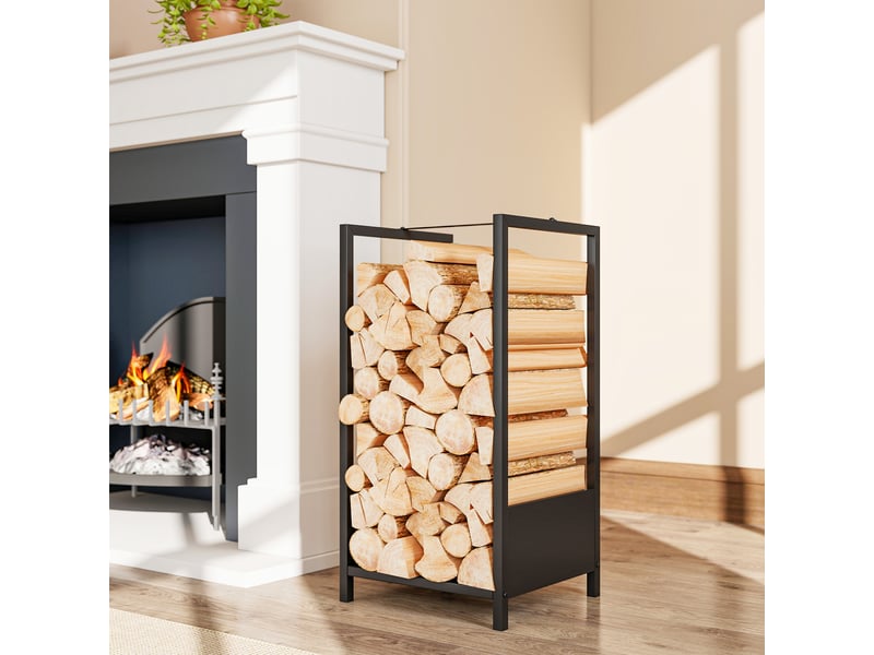  Porte-bûches intérieur extérieur en acier, base surélevée, 39 x 35 x 76 cm, noir  - Conforama C