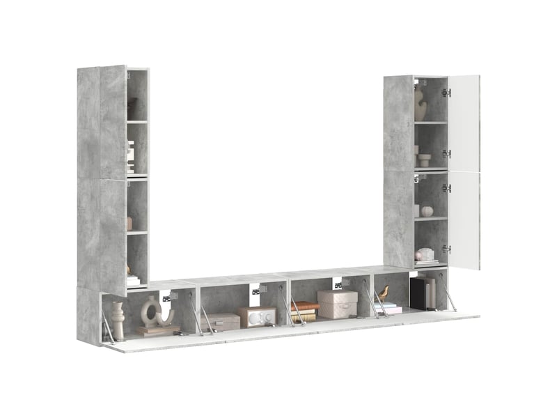  Ensemble meuble tv - banc tv - meuble de rangement 8 pcs gris béton bois d'ingénierie  - Conforama C
