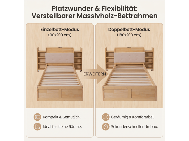  Lit gigogne enfant 90 x 200 cm lit simple convertible en lit double bois massif et mdf tête de lit bibliothèque roulettes intégrées lit multifonction enfant et invité  - Conforama C
